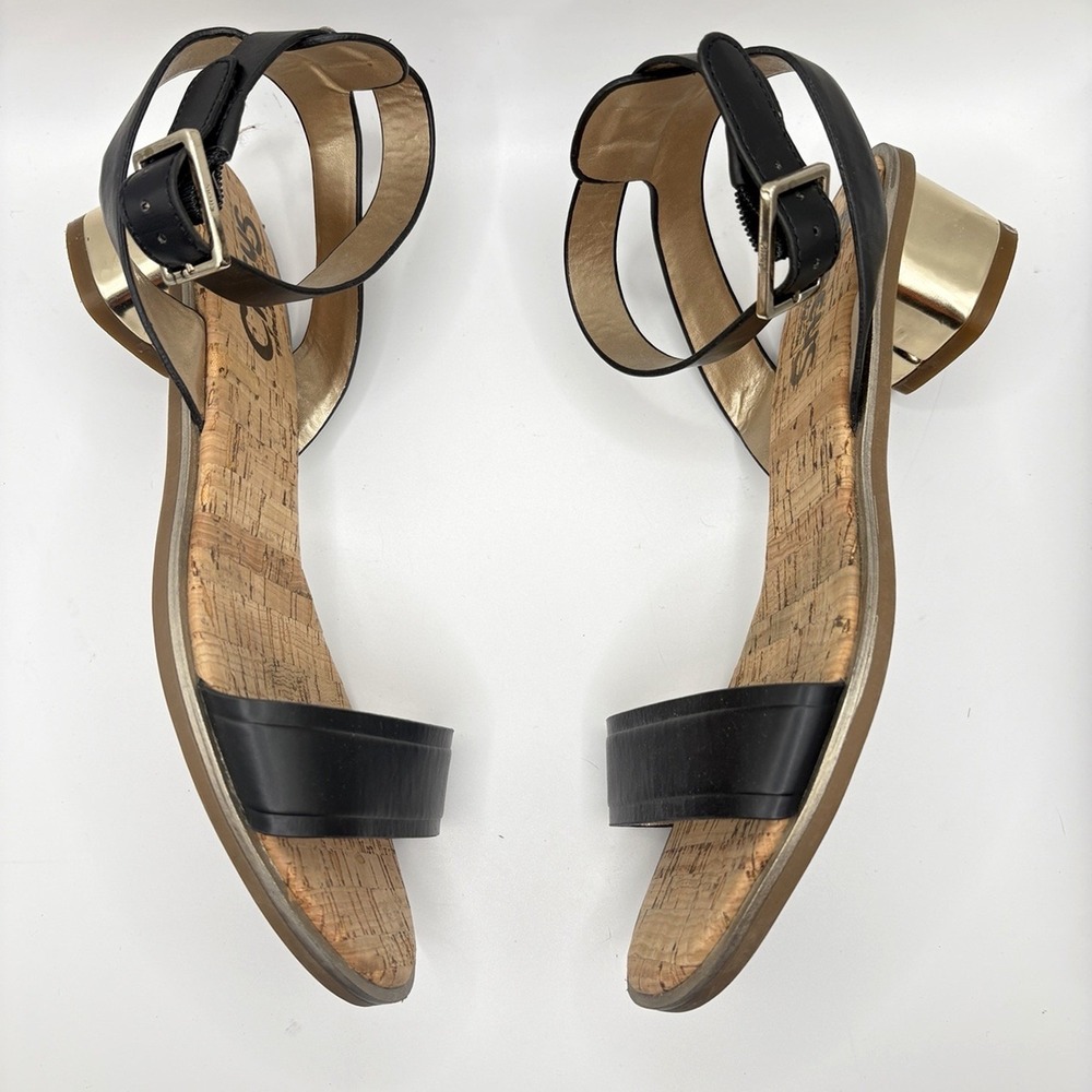 Sam Edelman Circus Black Cork Ankle Strap Sandals Size 8 WW Extra Wide Width